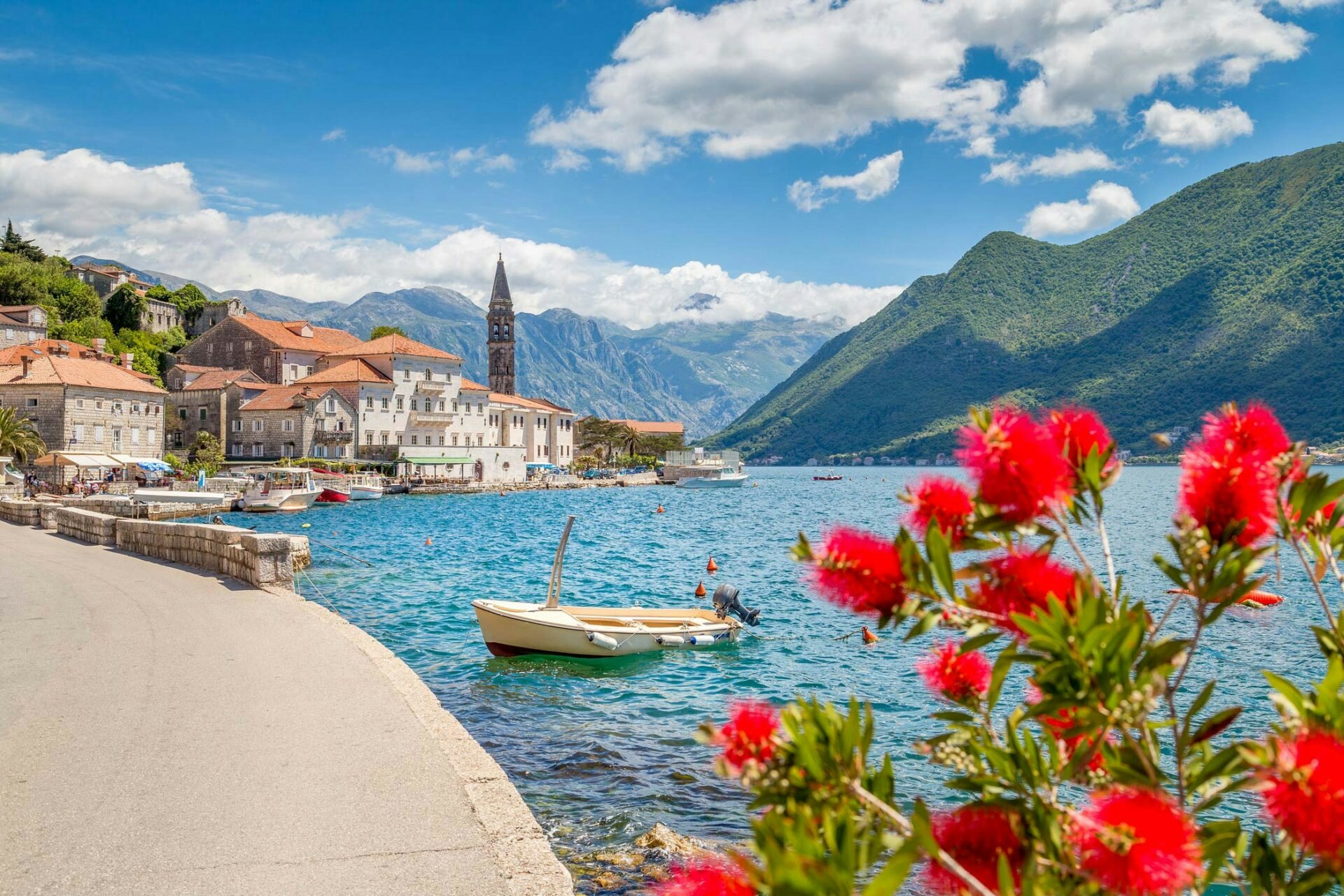 scenic view of Montenegro Yacht Charter in Perast Bay of Kotor along East Mediterranean sea
