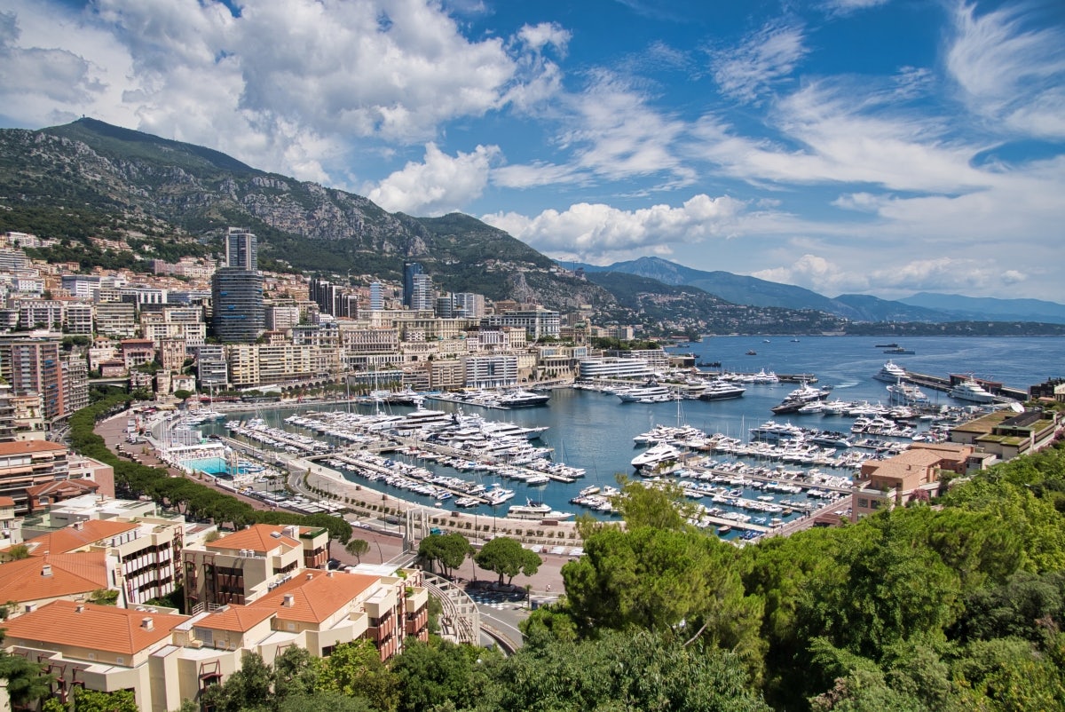 aerial of port hercule monaco monte carlo during monaco yacht show