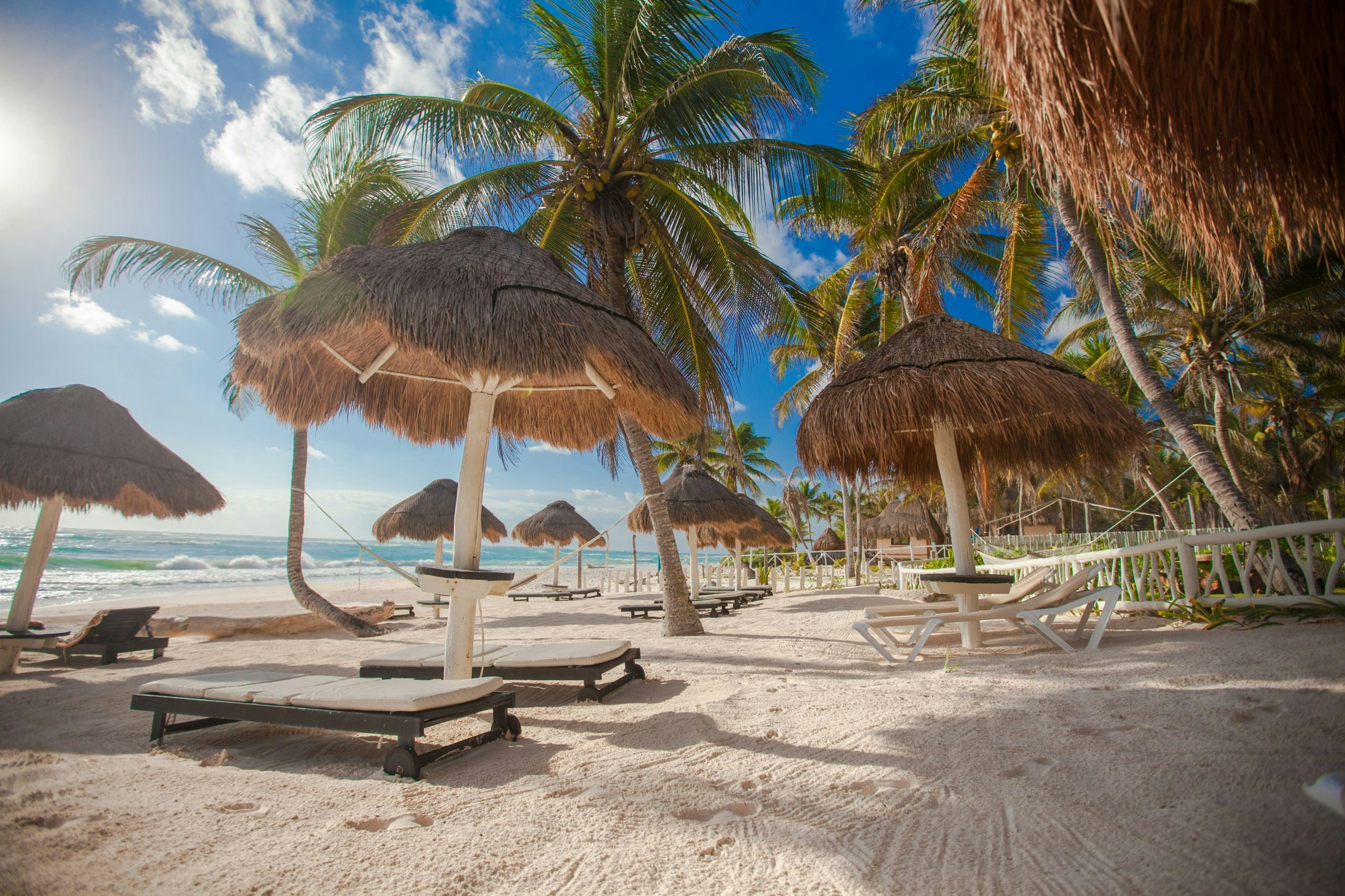 Malaysian beach with umbrellas