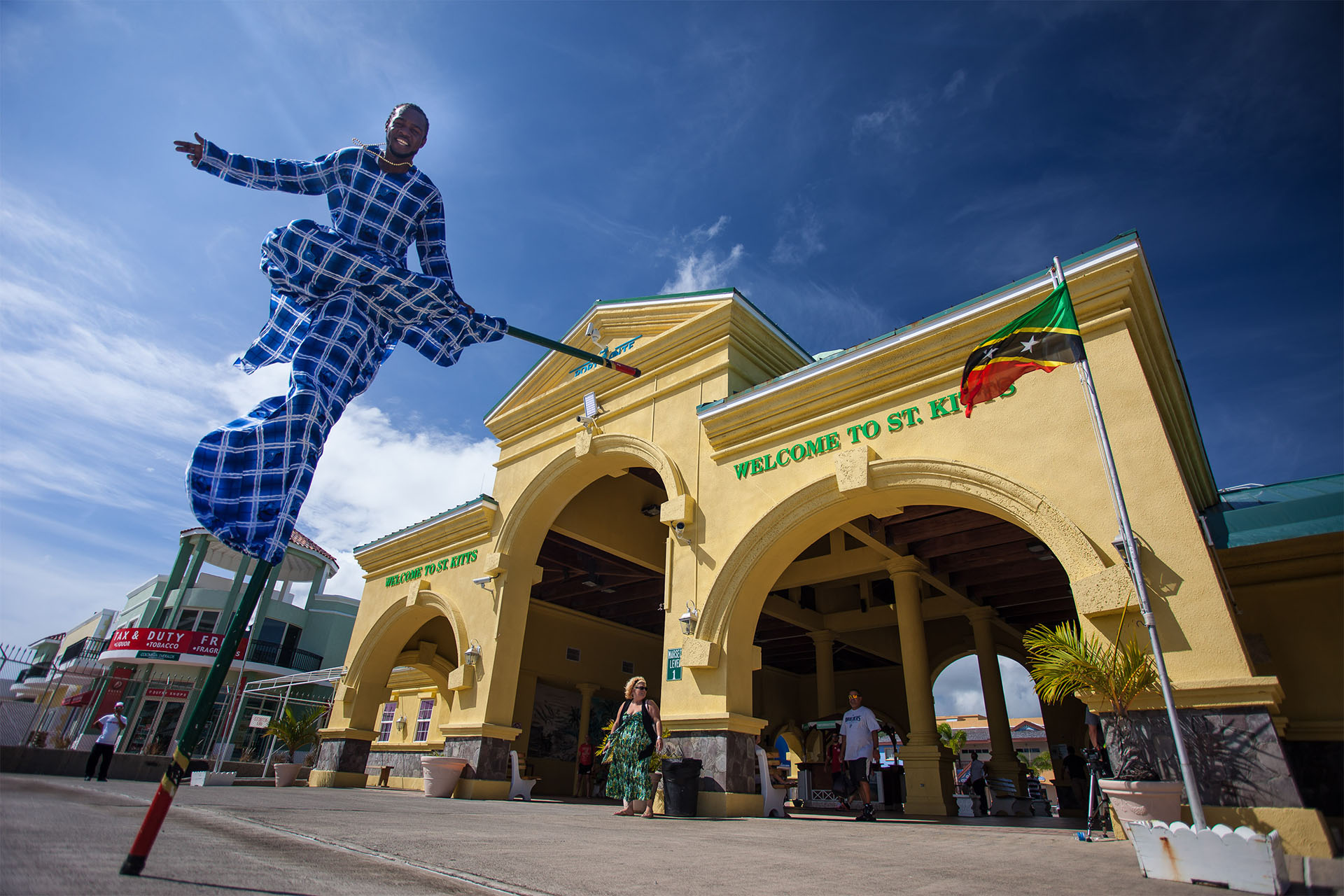 Shopping meets street performing at Basseterre’s Port Zante cruise terminal